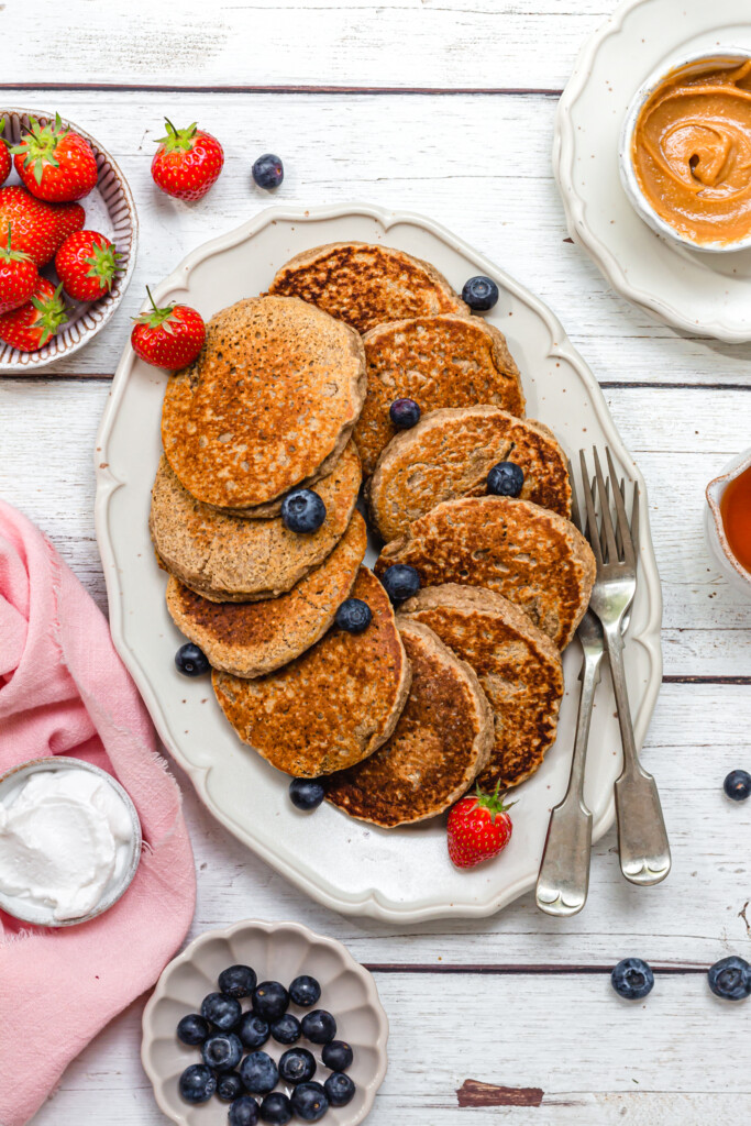 A plate of Vegan Protein Pancakes