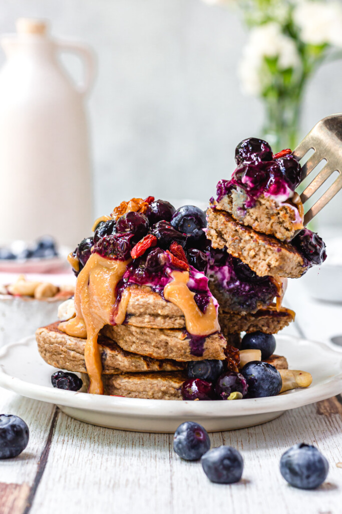 Blueberry and Almond Vegan Protein Pancakes