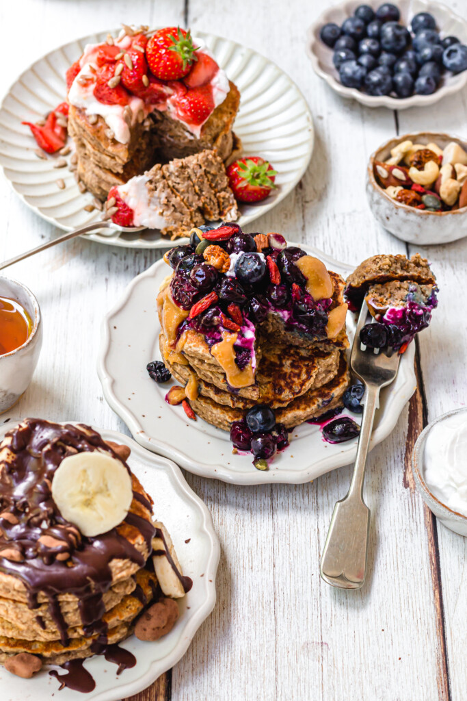 Three types of Vegan Protein Pancakes 3 Ways