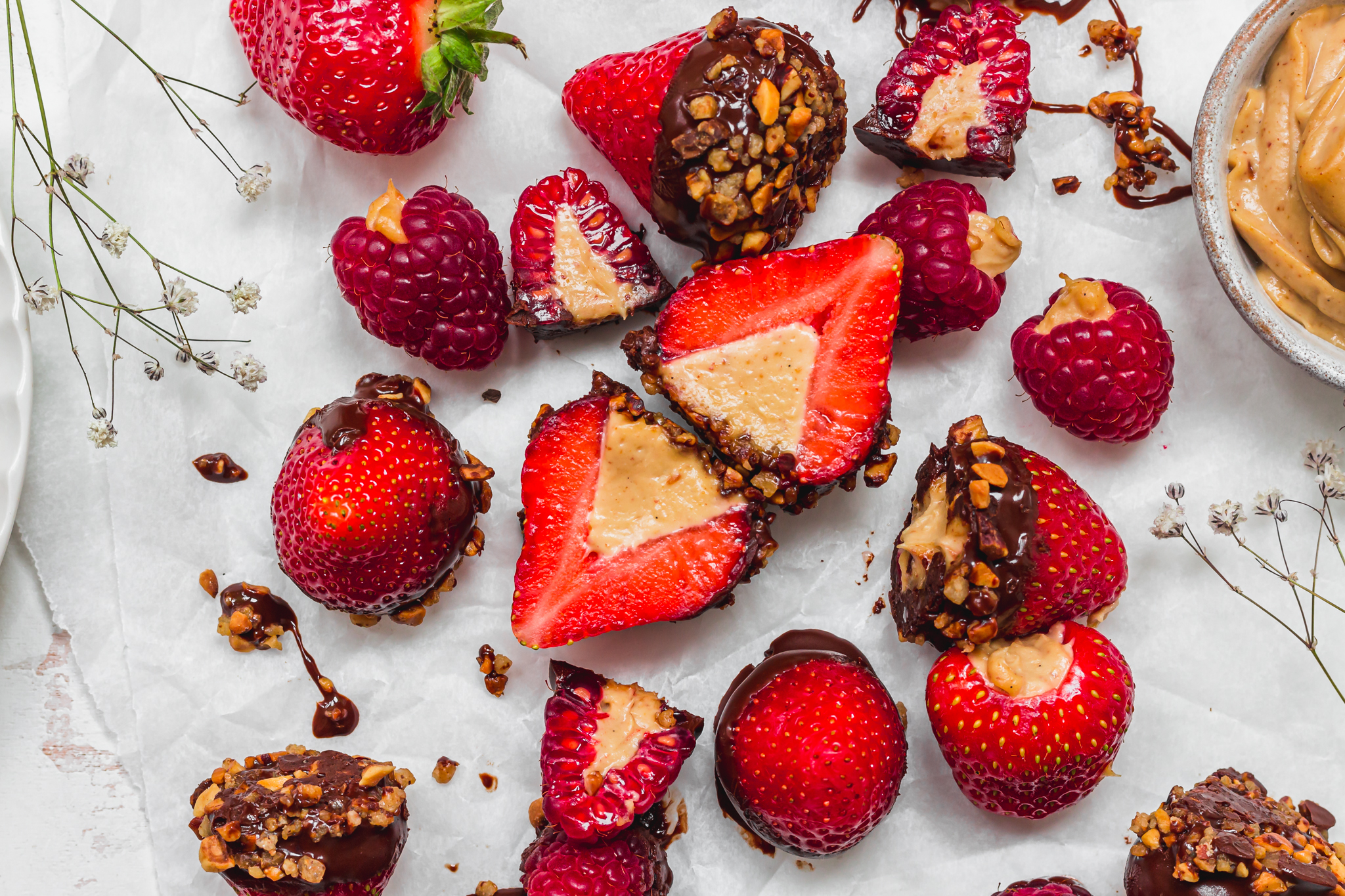 Landscape photo of Cheesecake Stuffed Strawberries and Raspberries