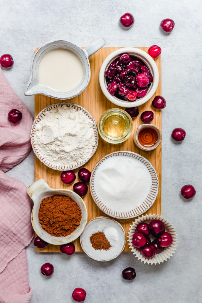 Ingredients needed for Chocolate Cherry Amaretto Cupcakes