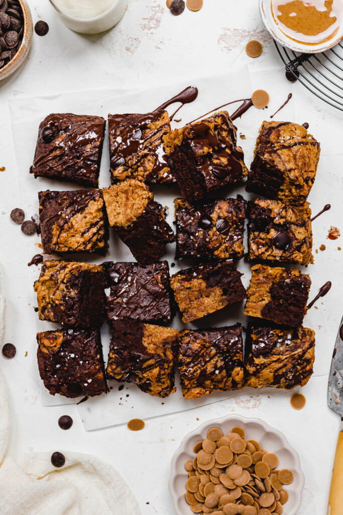 16 squares of Chocolate Chip Cookie Brownie Bars