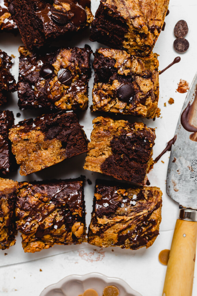 Close up of Chocolate Chip Cookie Brownie Bars