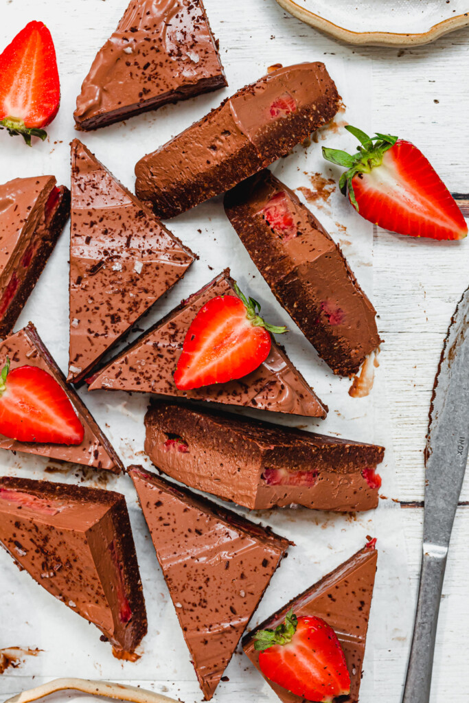 Triangle slices of Chocolate Strawberry Mousse Bars