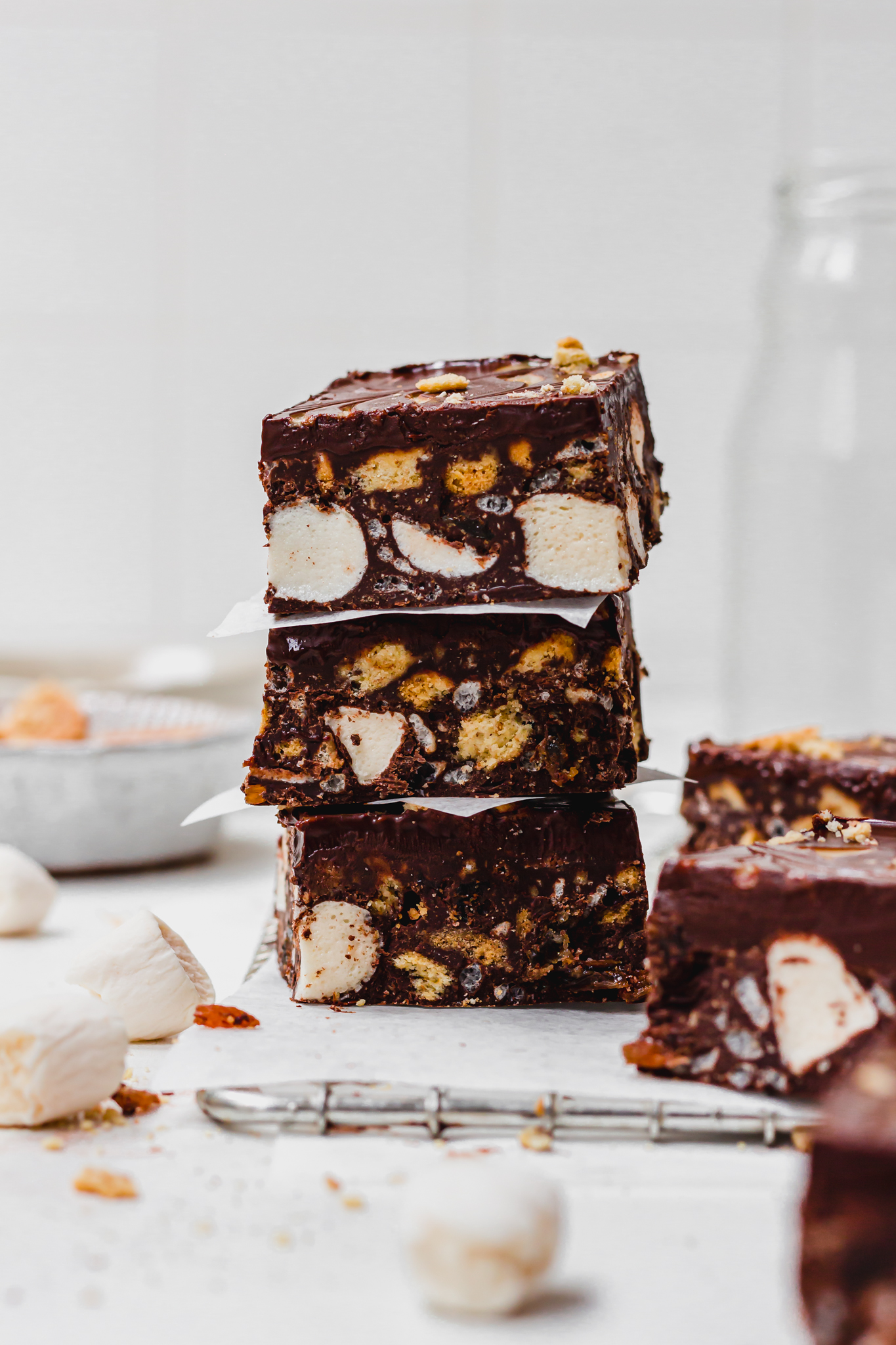 A tower of three Easy Vegan Rocky Road