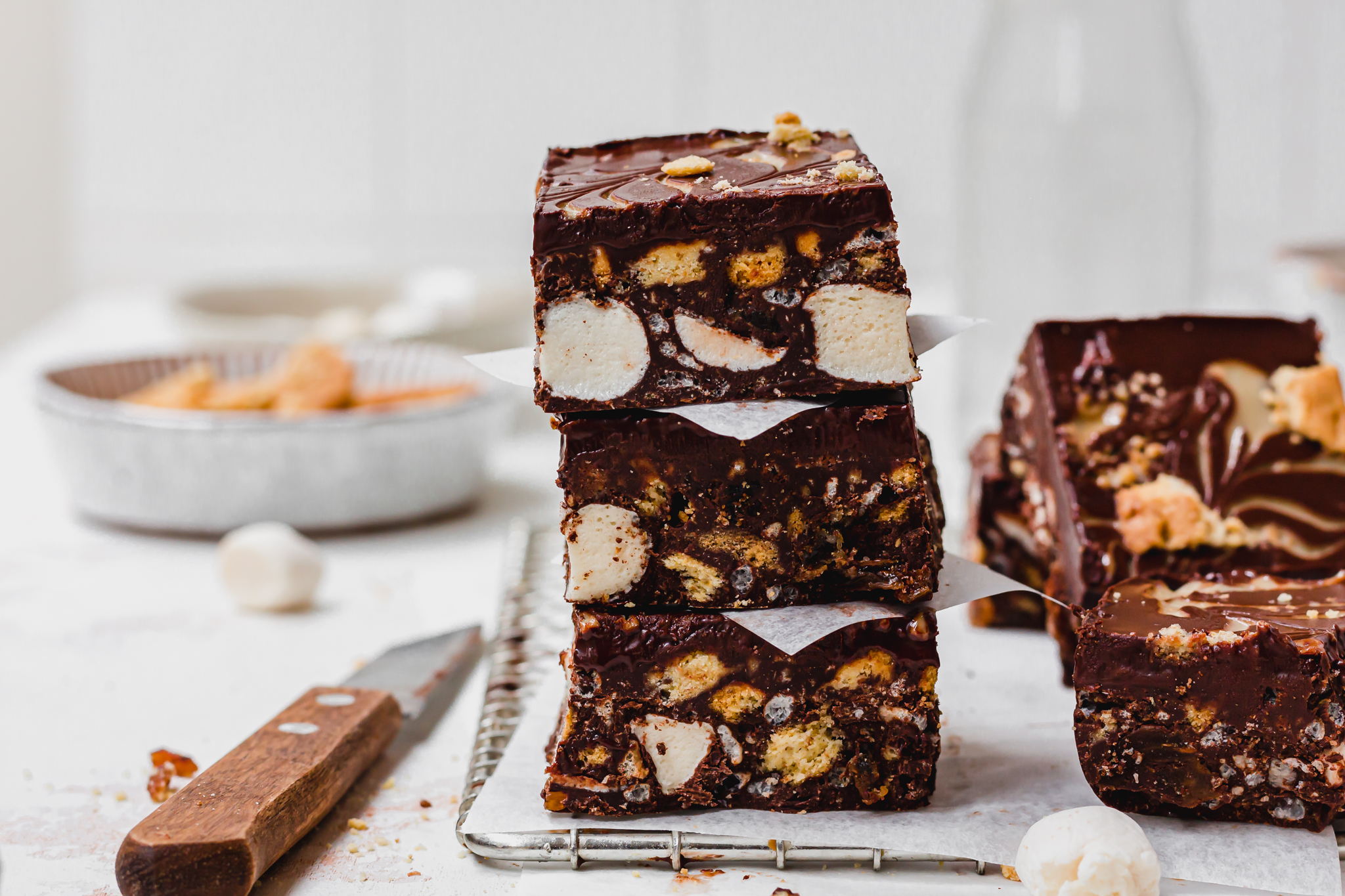 A stack of three Easy Vegan Rocky Road