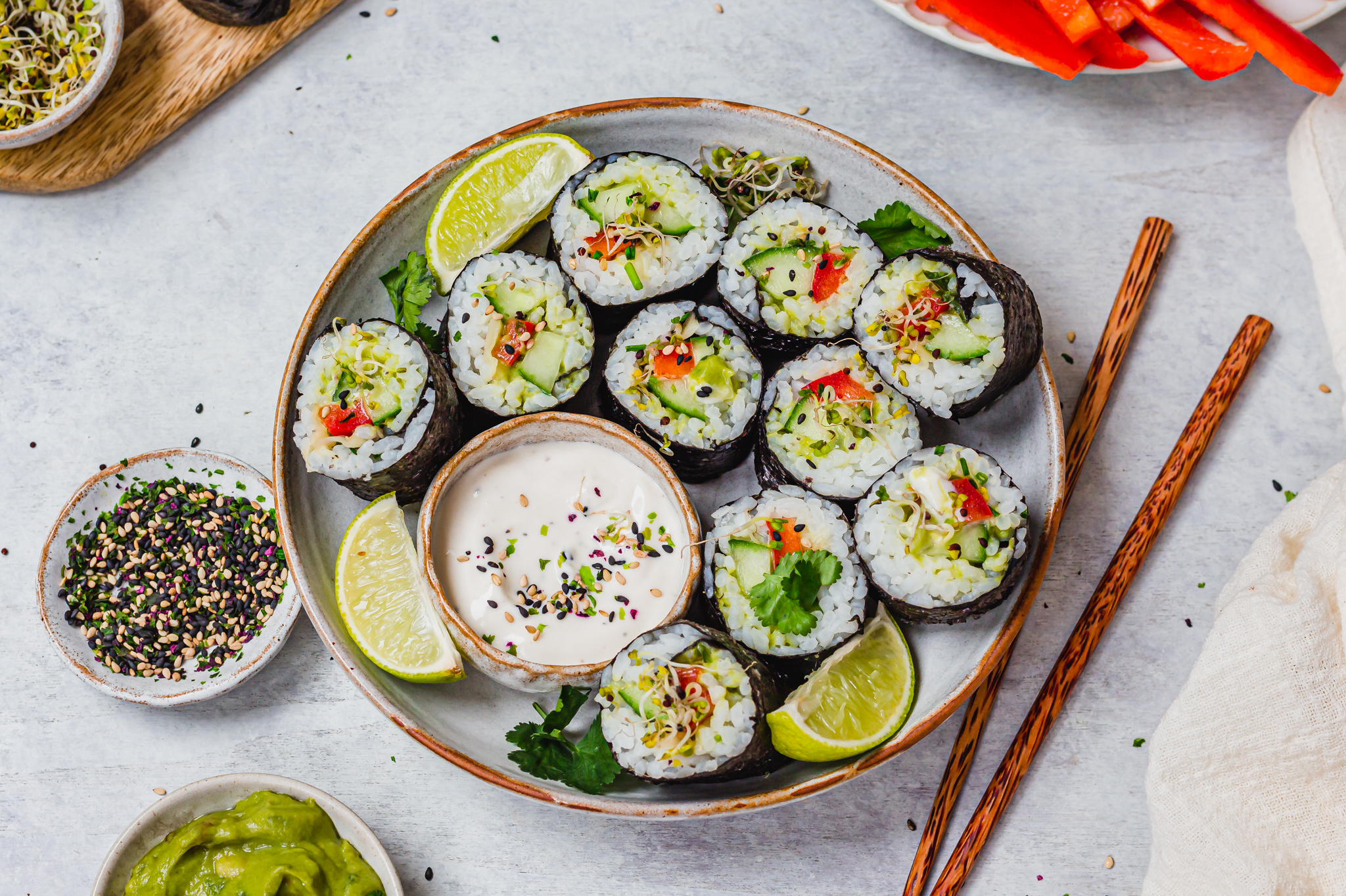 Landscape photo of Garlic Cucumber and Avocado Sushi Rolls