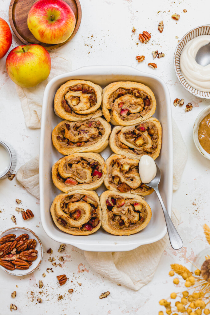 8 Apple Pecan Cinnamon Rolls without frosting