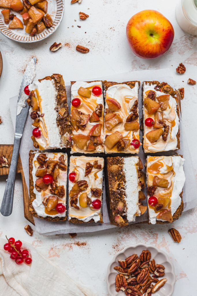 8 bars of Caramel Apple and Pecan Blondies side on