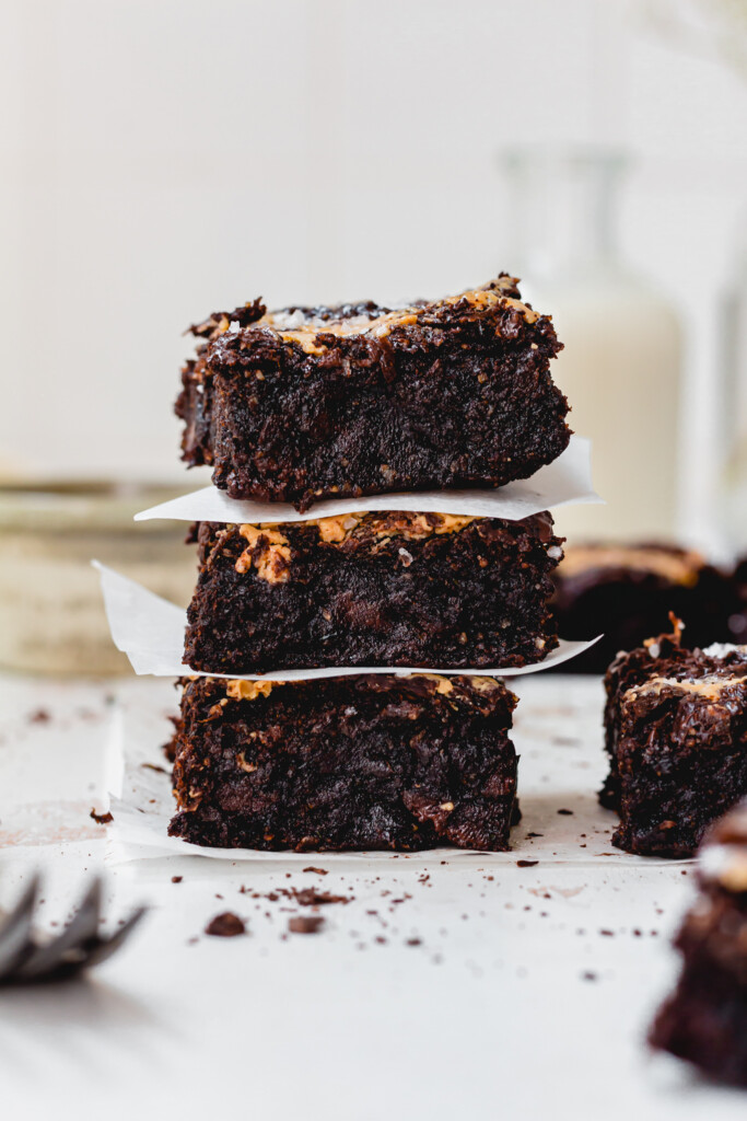 Stack of three Chocolate Courgette Fudge Brownies