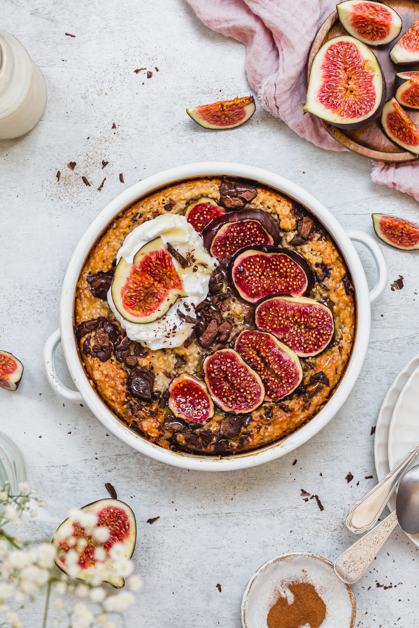Chocolate and Fig Baked Oats out of the oven