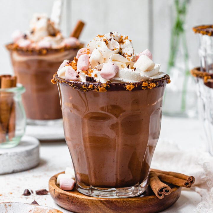 Pumpkin Spice Hot Chocolate with whipped cream and marshmallows