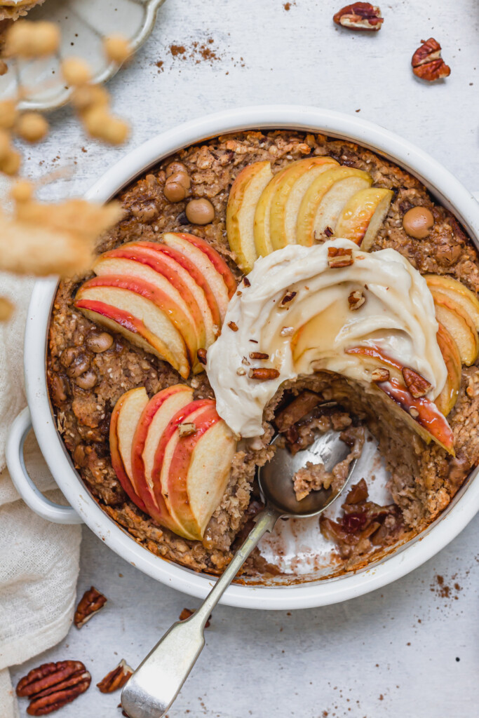 Close up of Toffee Apple Pecan Baked Oats