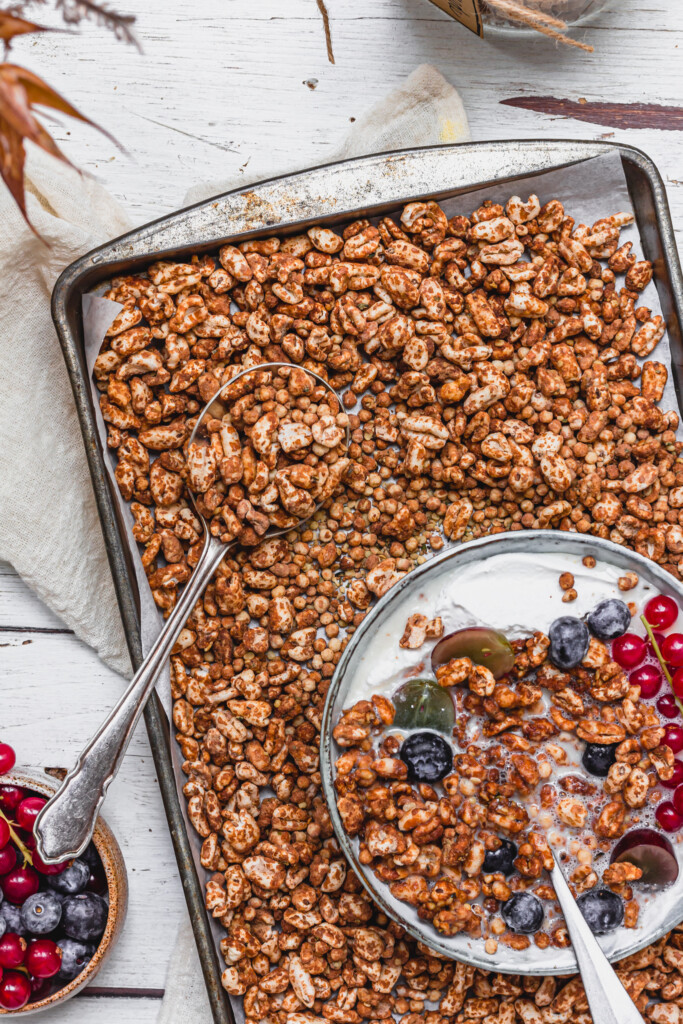A tray of Homemade Protein Crunch Cereal