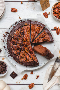 A slice on the side in a Chocolate Pecan Mousse Pie