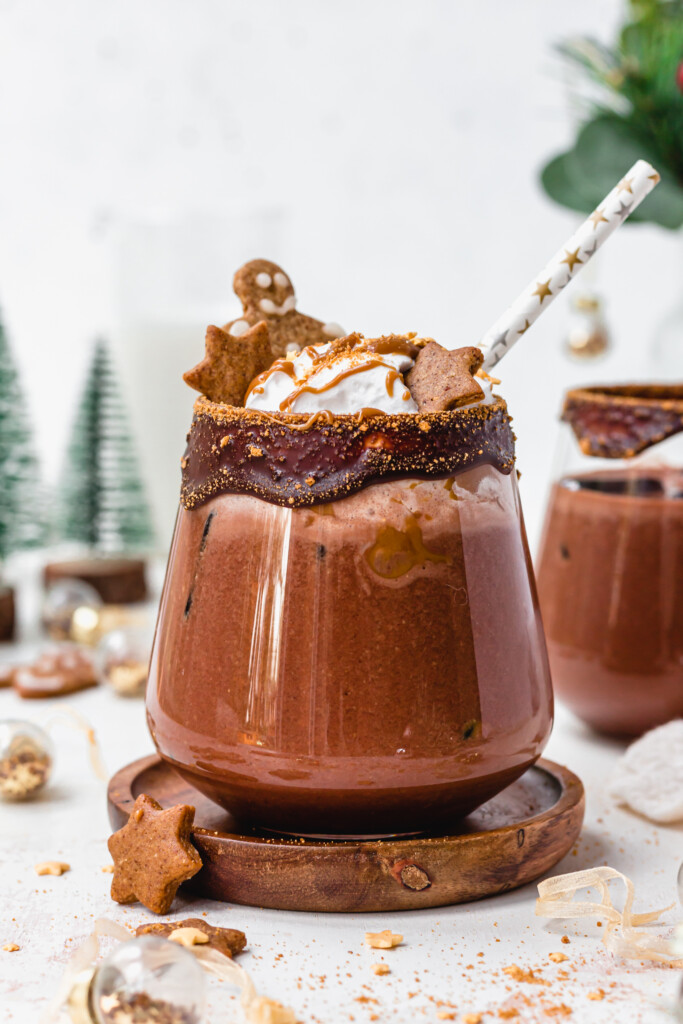 Chocolate Gingerbread Mocktail in a glass with a straw