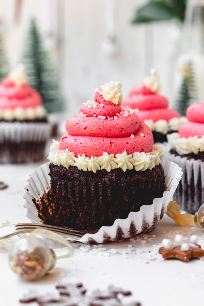 Unwrapped Christmas Hat Chocolate Cupcakes
