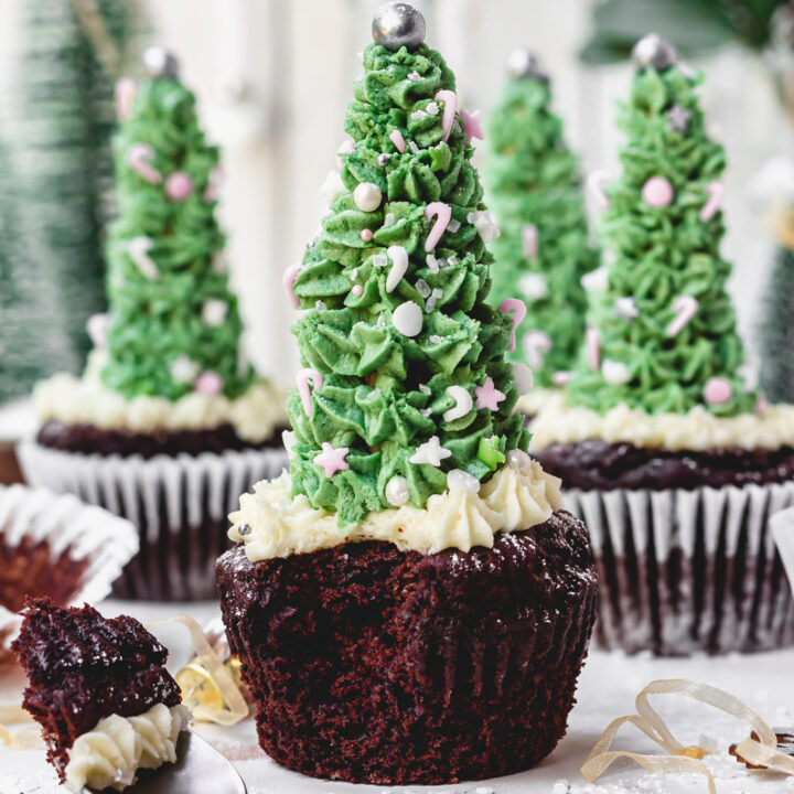 Christmas Tree Chocolate Cupcake with a spoon of cupcake