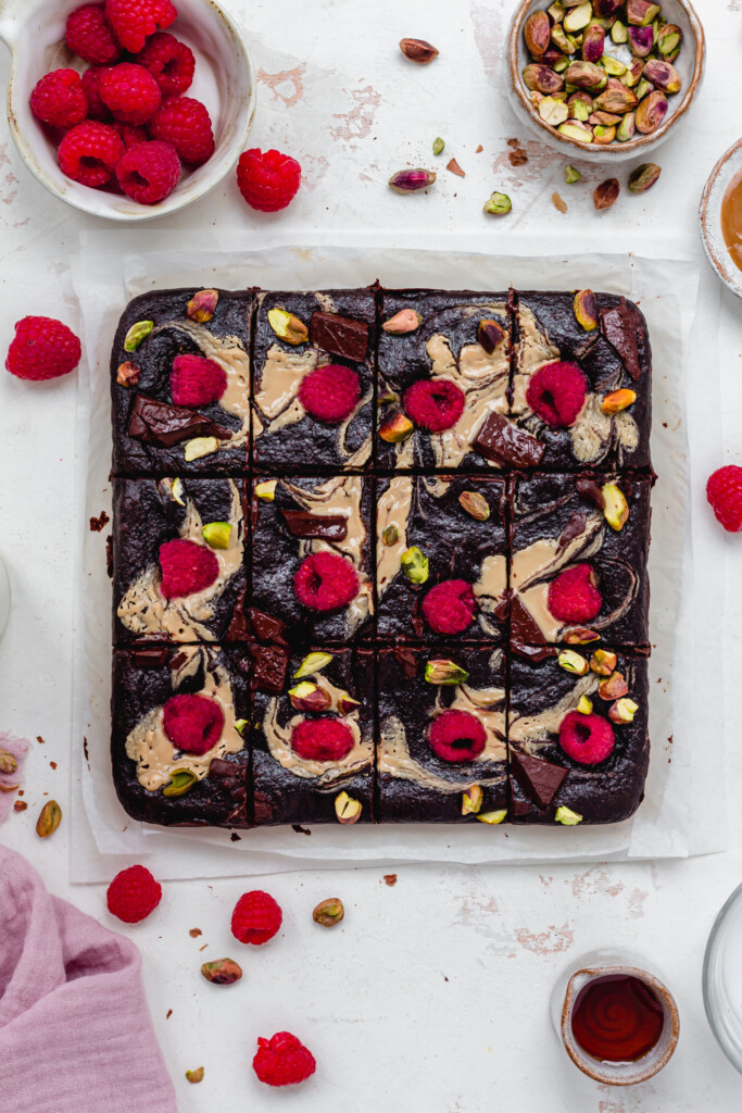 Twelve Chocolate Fudge Quinoa Brownies on a board