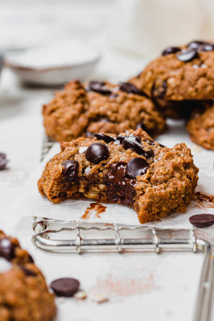 A bitten Healthy Chocolate Chip Oatmeal Cookie