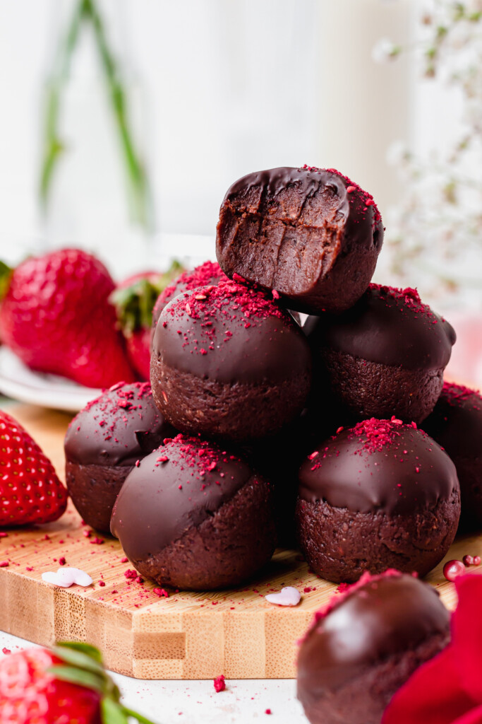 A stack of six Chocolate Strawberry Truffles