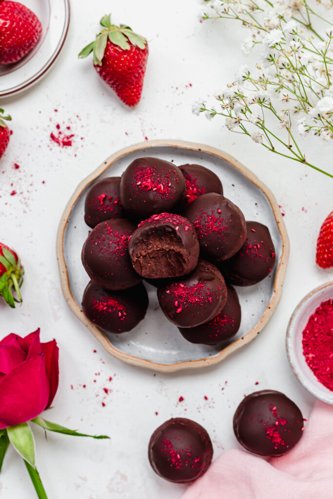 A plate of Chocolate Strawberry Truffles