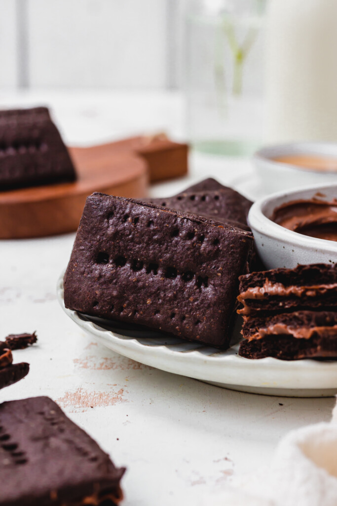 A few Homemade Healthier Vegan Bourbon Biscuits on a plate