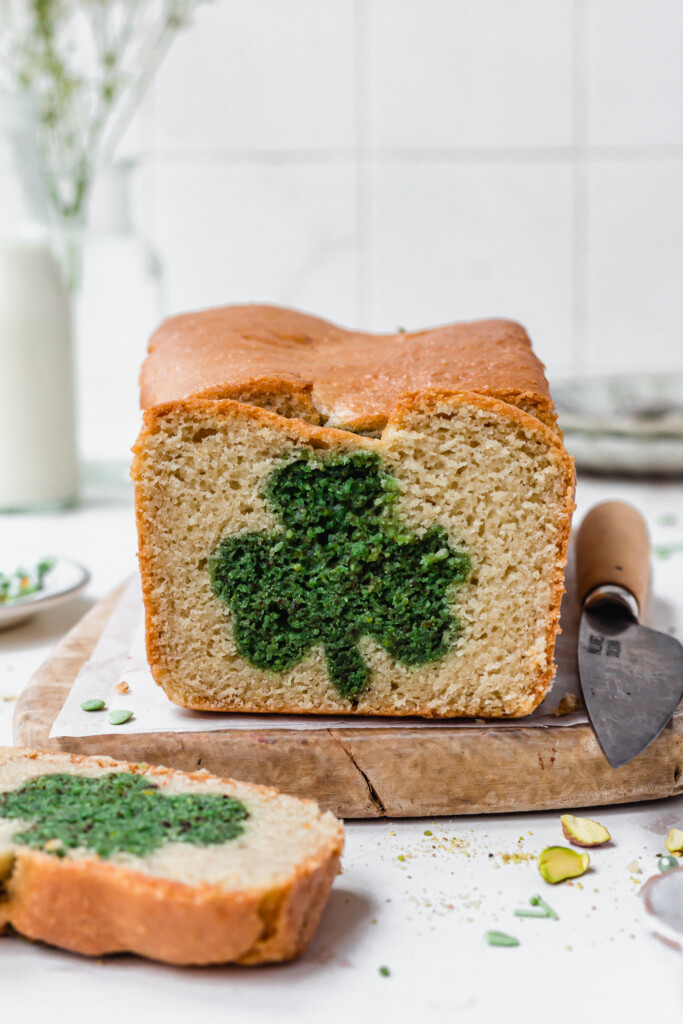 An unfrosted St Patrick's Day Loaf Cake