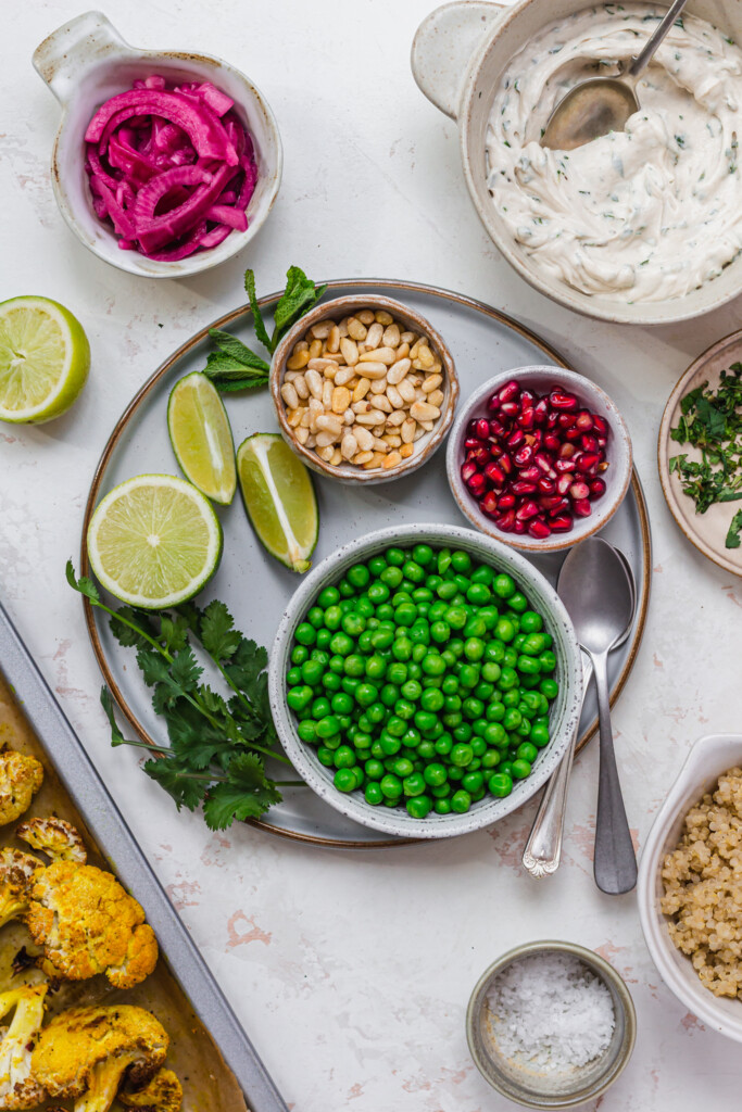 Ingredients for Roasted Cauliflower and Peas with Whipped Tahini