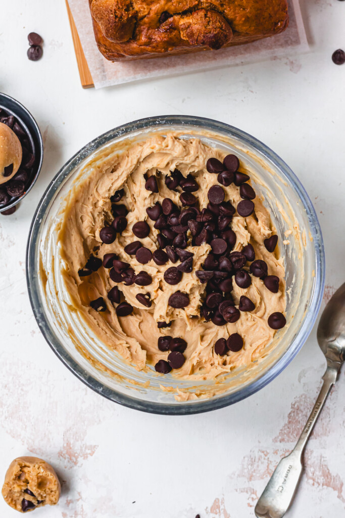 Chocolate Chip Cookie Dough Frosting in a bowl