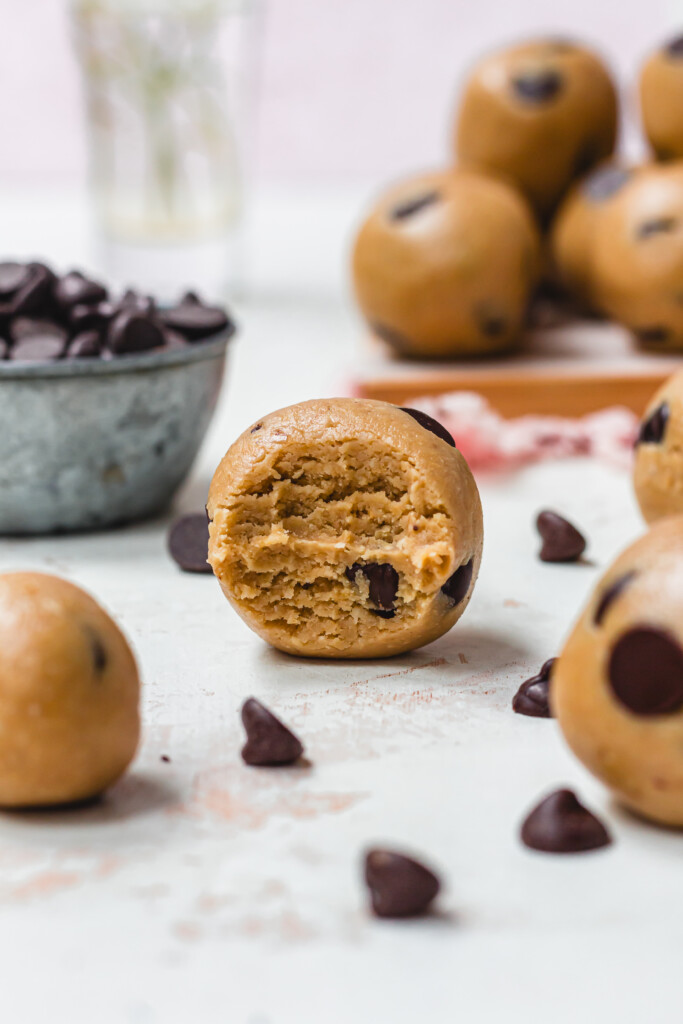 One bitten Healthy Chocolate Chip Cookie Dough Ball