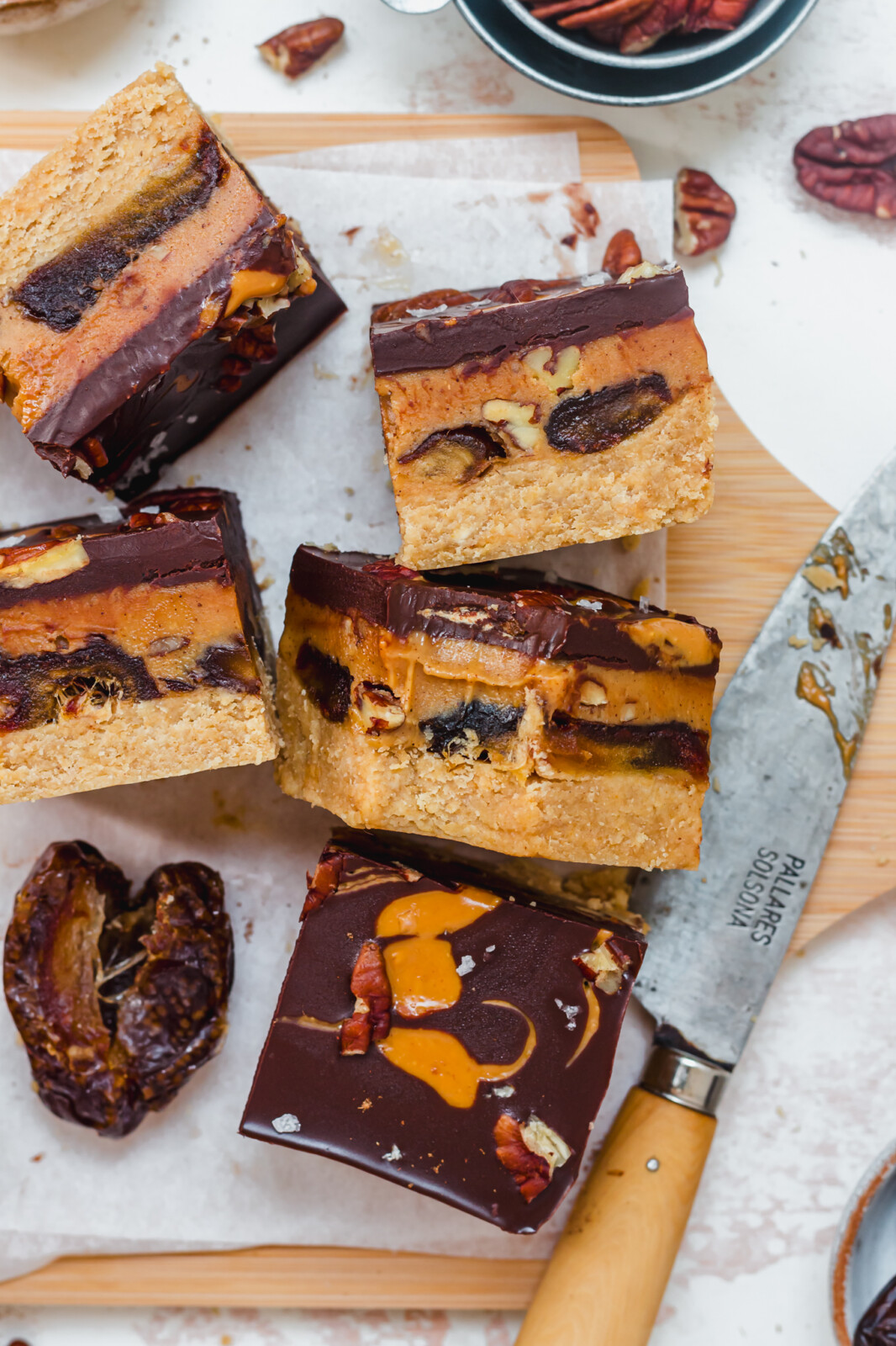 Date Pecan Caramel Bars (Healthier) - Nourishing Amy