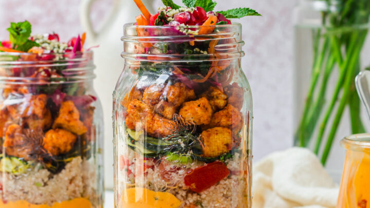 Harissa Tofu Tabbouleh Salad Jars (Vegan GF) - Nourishing Amy