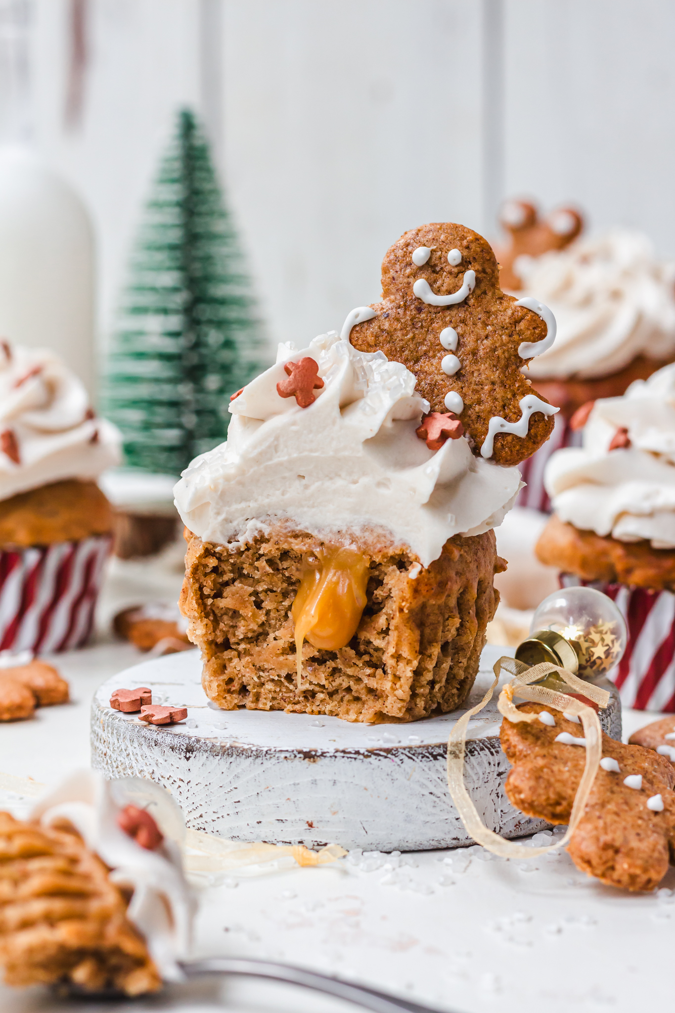 Gingerbread Caramel Cupcake with a gooey caramel middle
