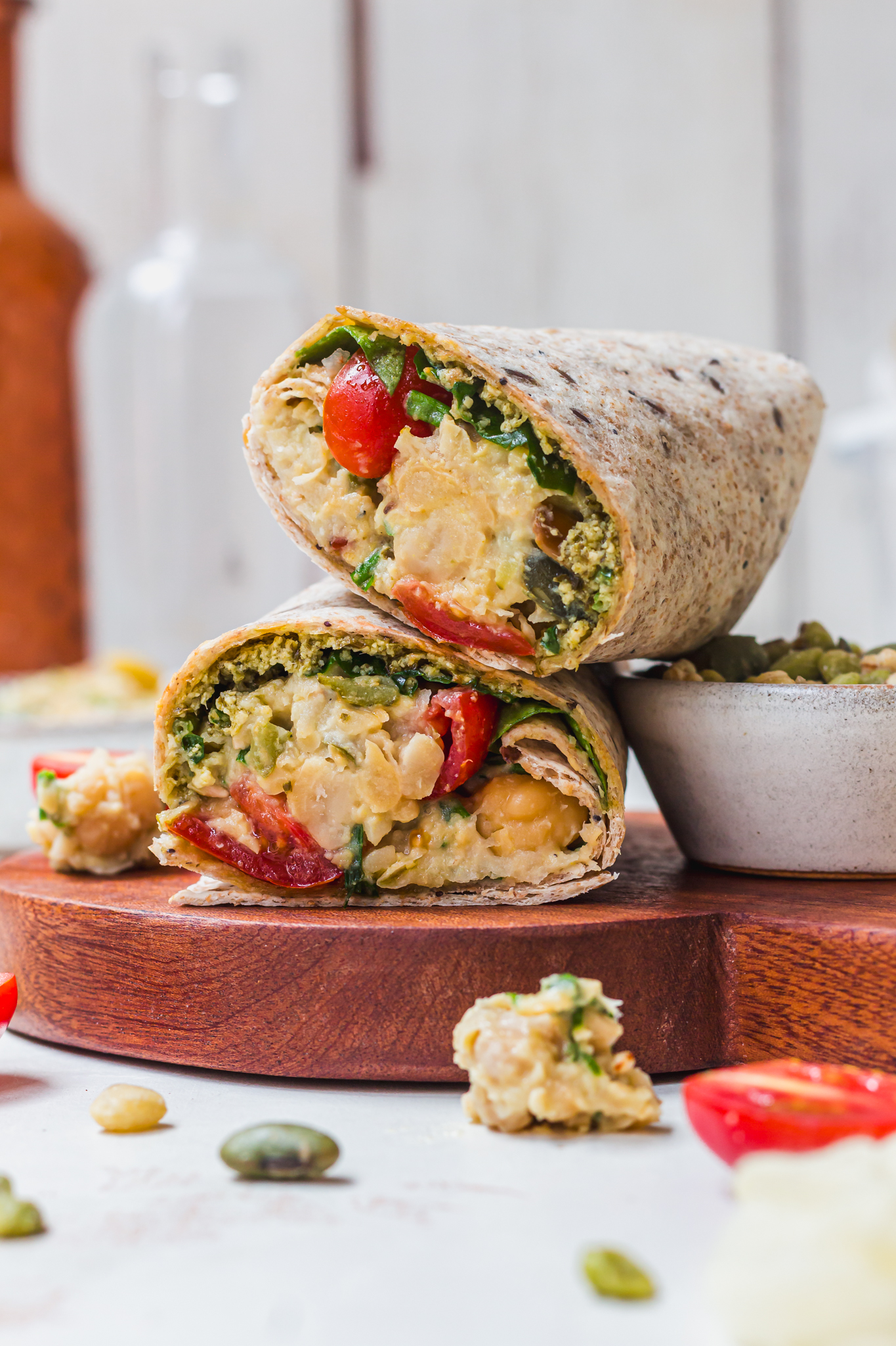 Two halves of Chickpea Chuna Crunch Wraps
