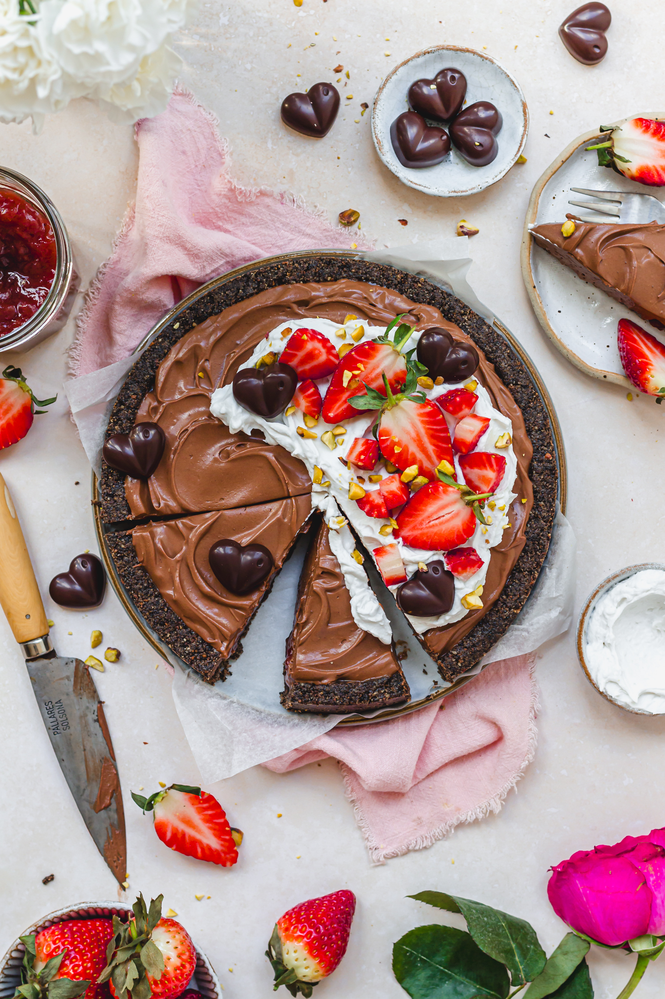 Slices of Chocolate Strawberry Mousse Tart