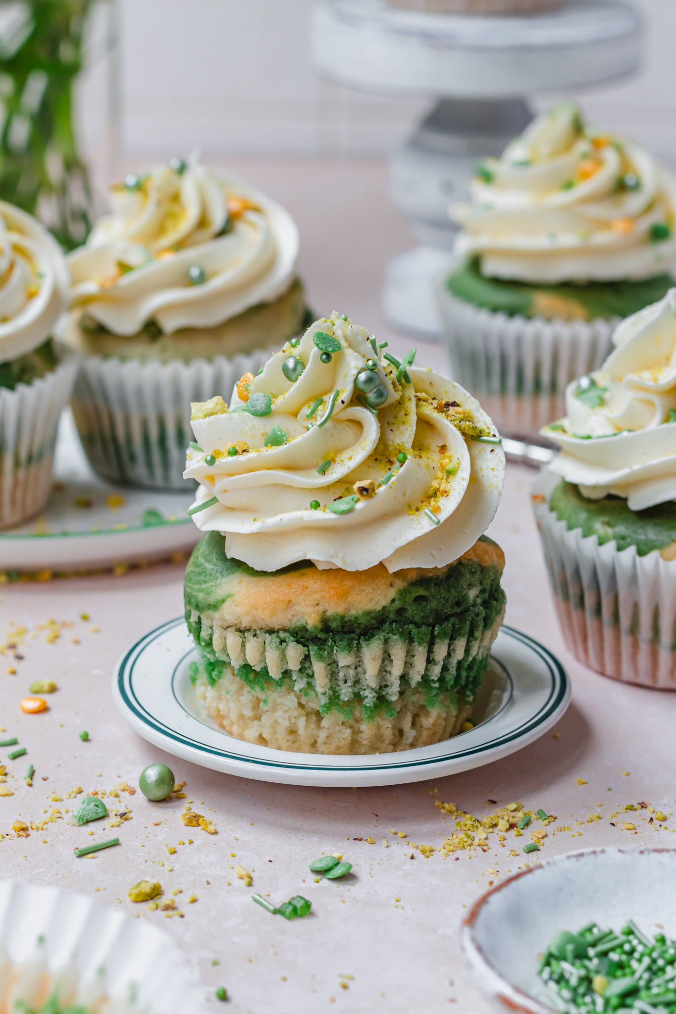 A St Patrick's Day Vegan Cupcake on a plate