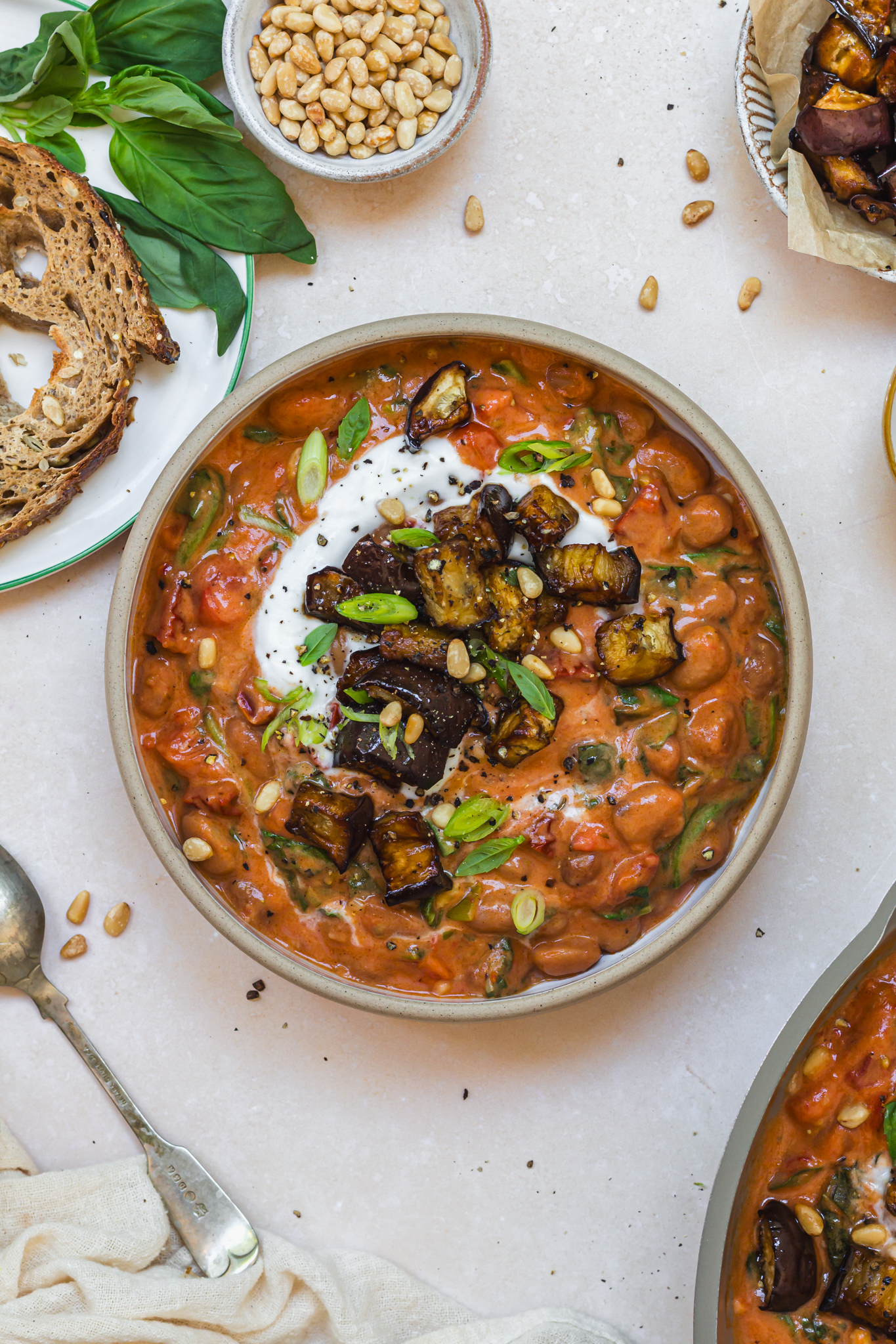 A bowl of Sun-Dried Tomato Beans and Roasted Aubergine