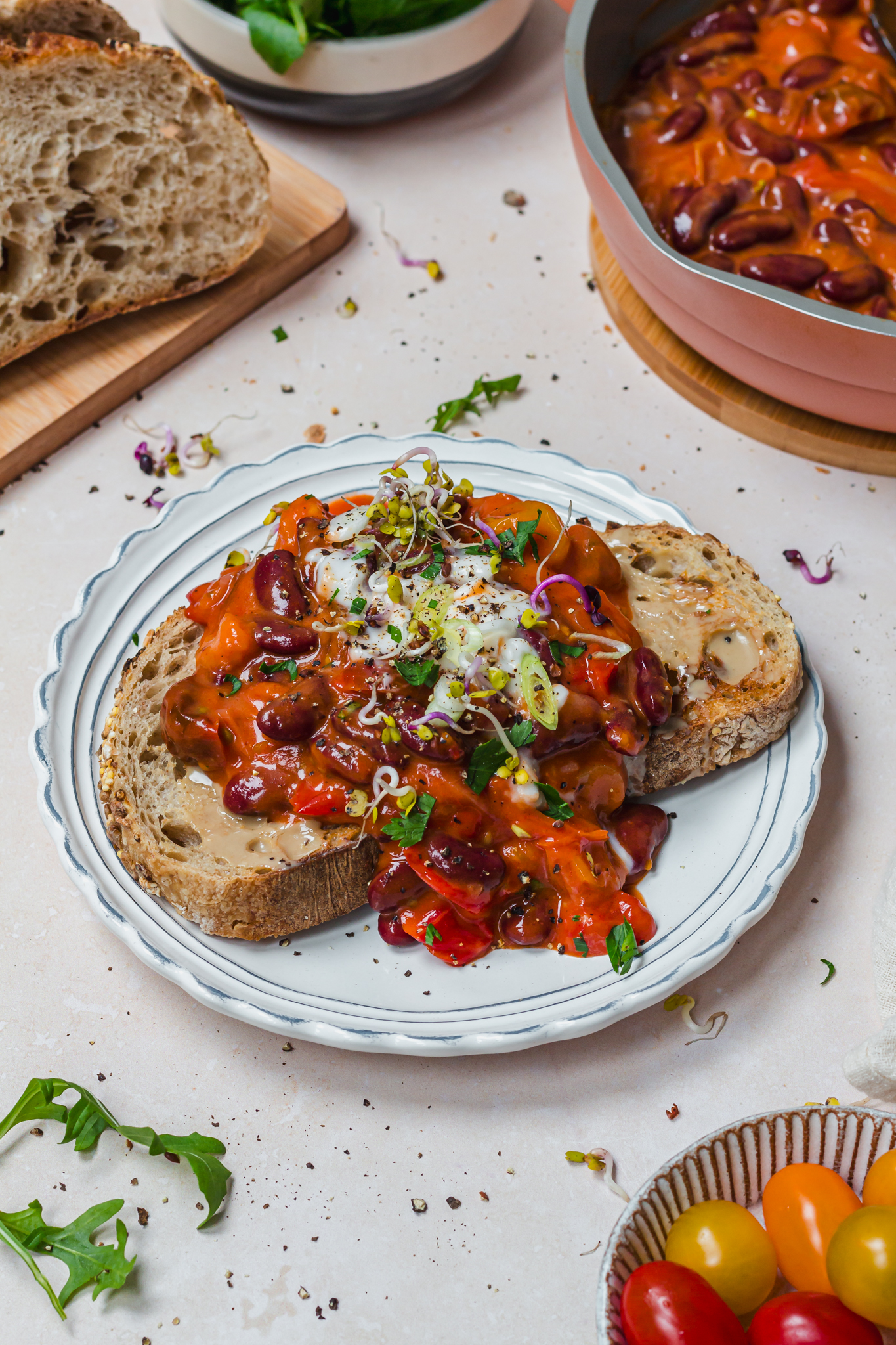 Tomato Gochujang Beans on Toast