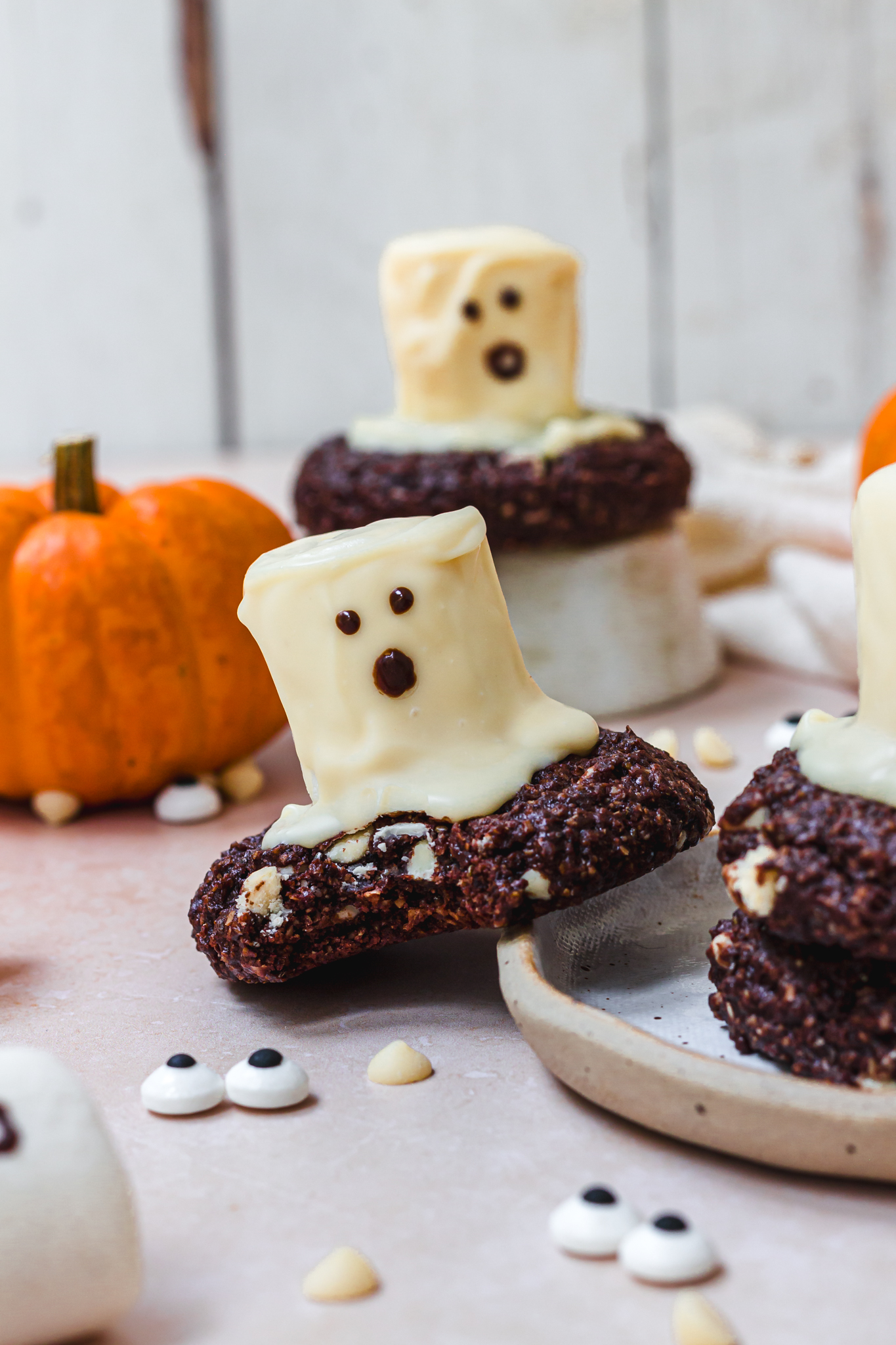 A bitten Double Chocolate Ghost Cookie