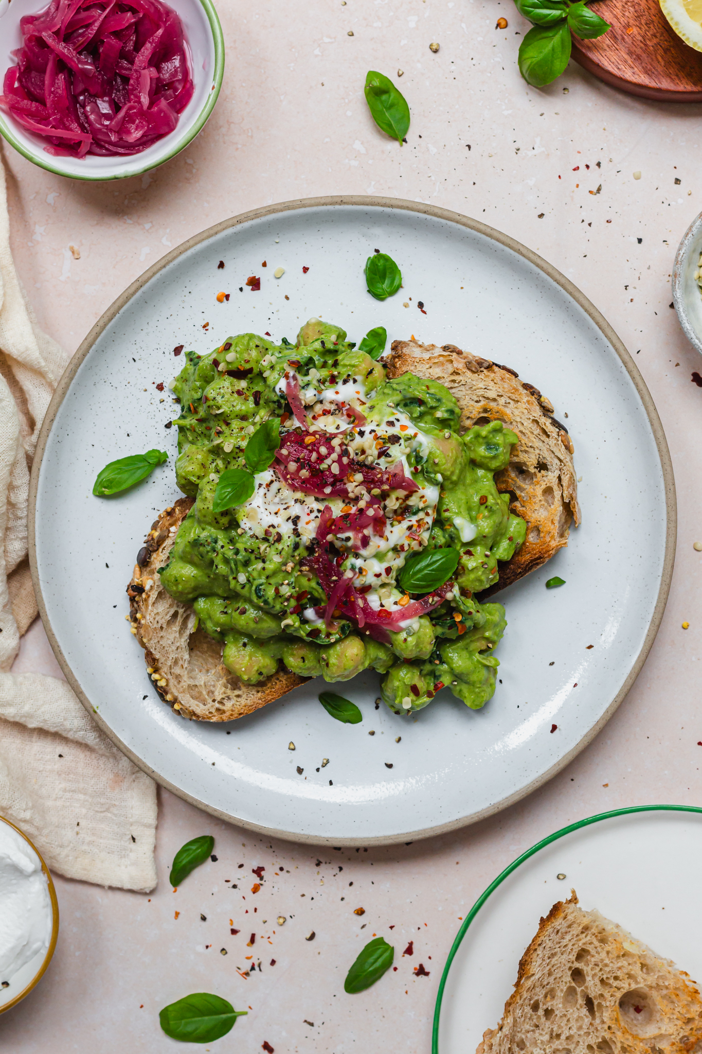 A plate of Green Pesto Chickpeas on Toast