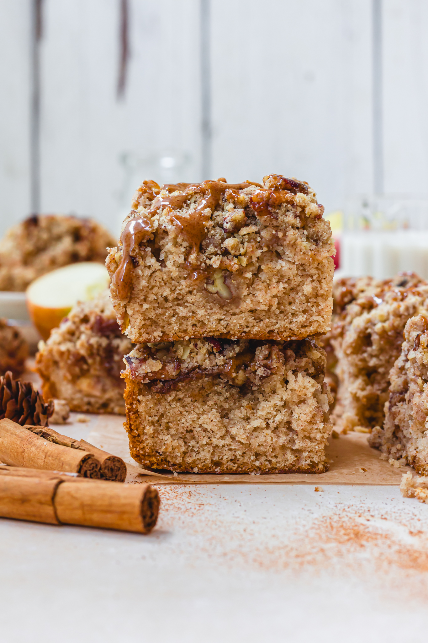 Two pieces of Apple Caramel Crumble Cake