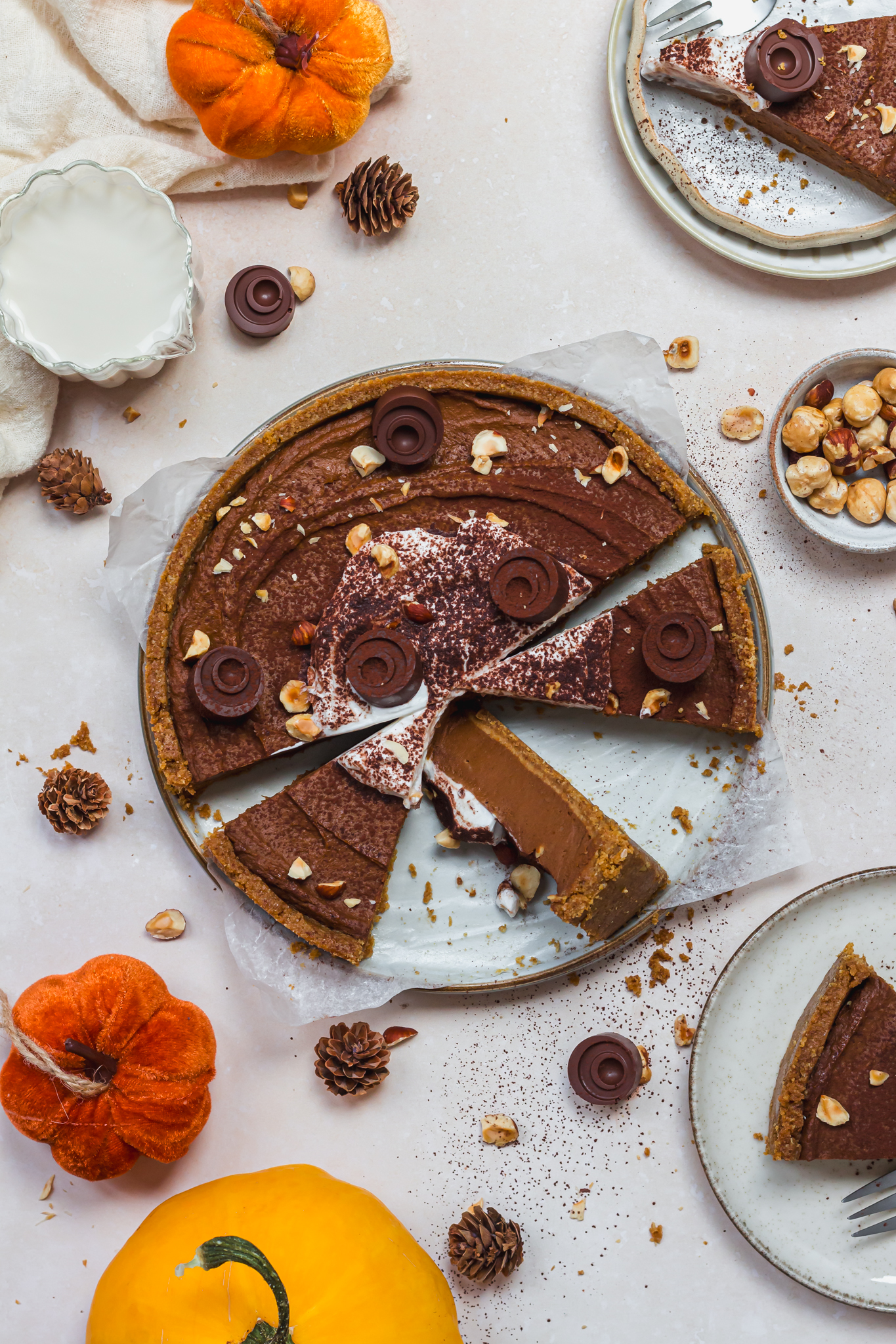 Sliced up Chocolate Pumpkin No-Bake Pie