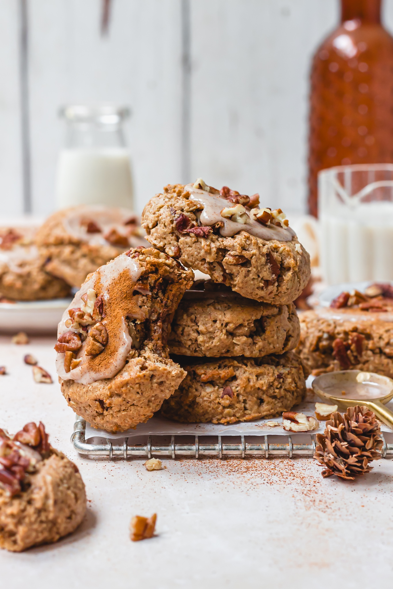 A pile of Spiced Maple Pecan Oat Cookies