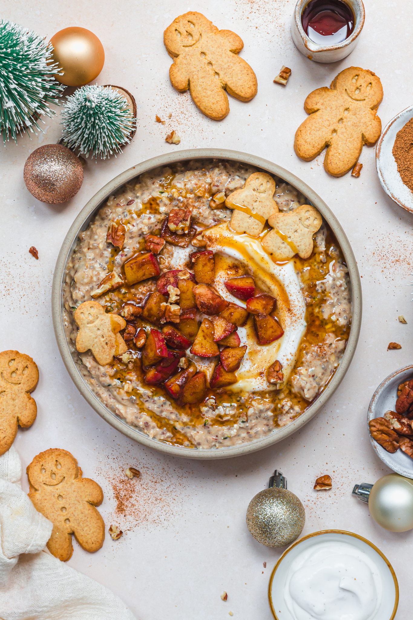 A bowl of Gingerbread Quick Soak Overnight Oats