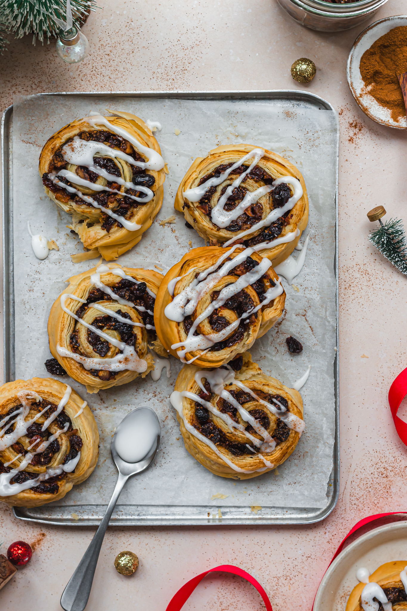 Close up of a tray of Mince Pie Pastry Swirls