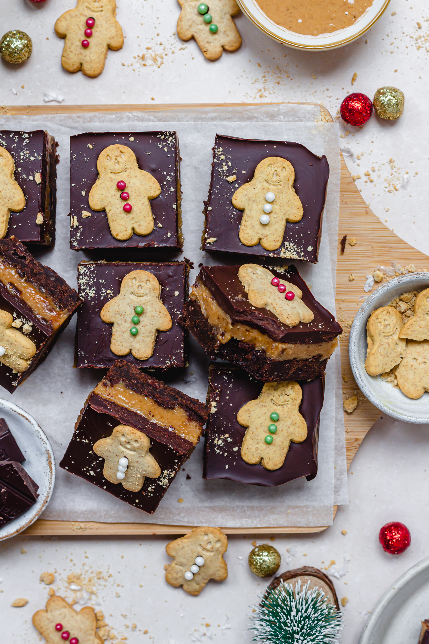 Close up of Salted Caramel Gingerbread Chocolate Brownies