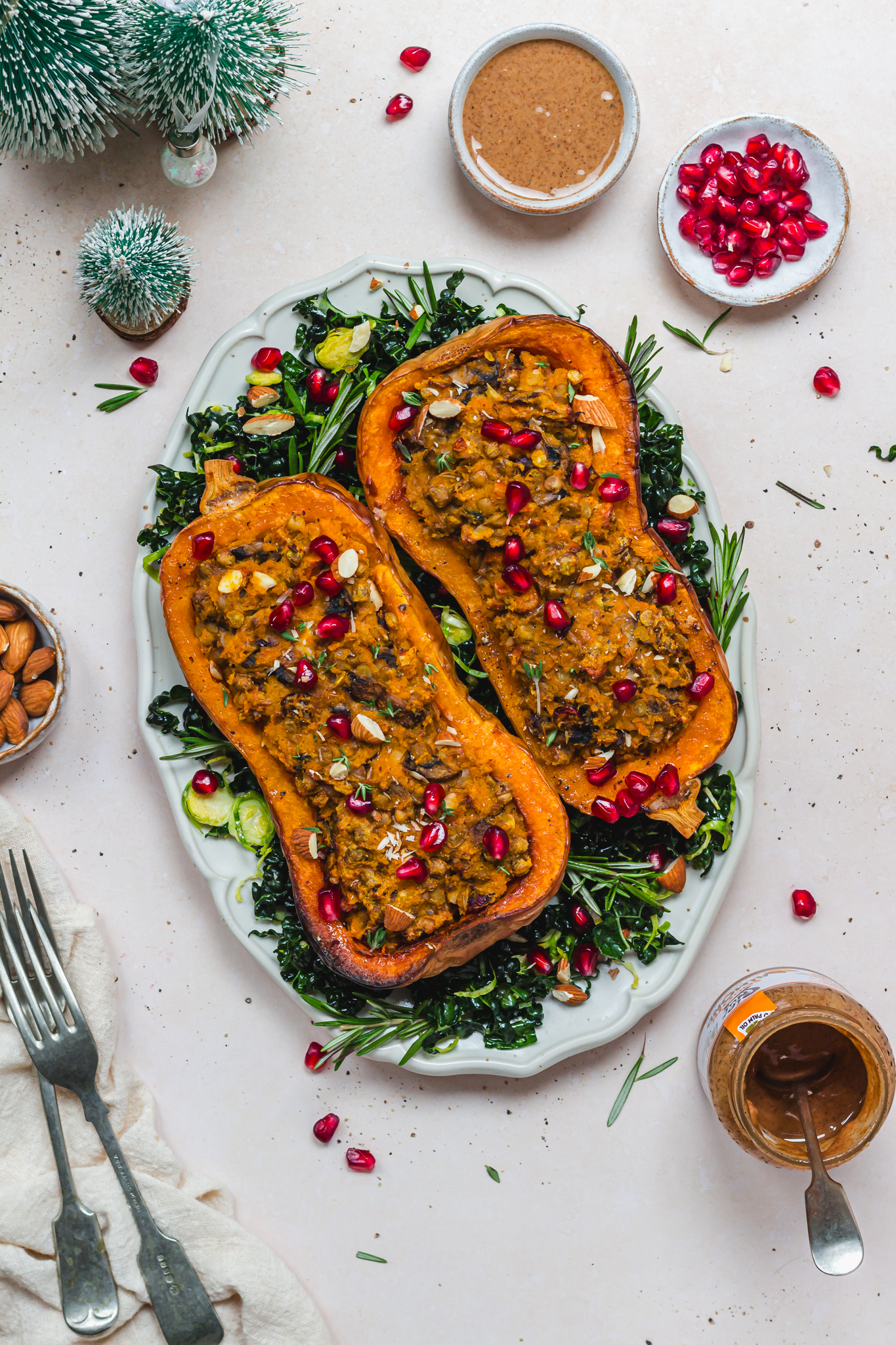 Close up of Twice Baked Roasted Squash with Almond and Cranberries