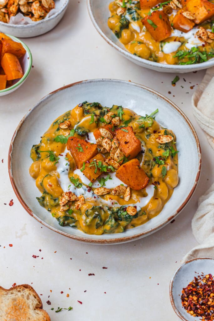 Creamy Roasted Butternut Squash with Chickpeas and Kale - Nourishing Amy