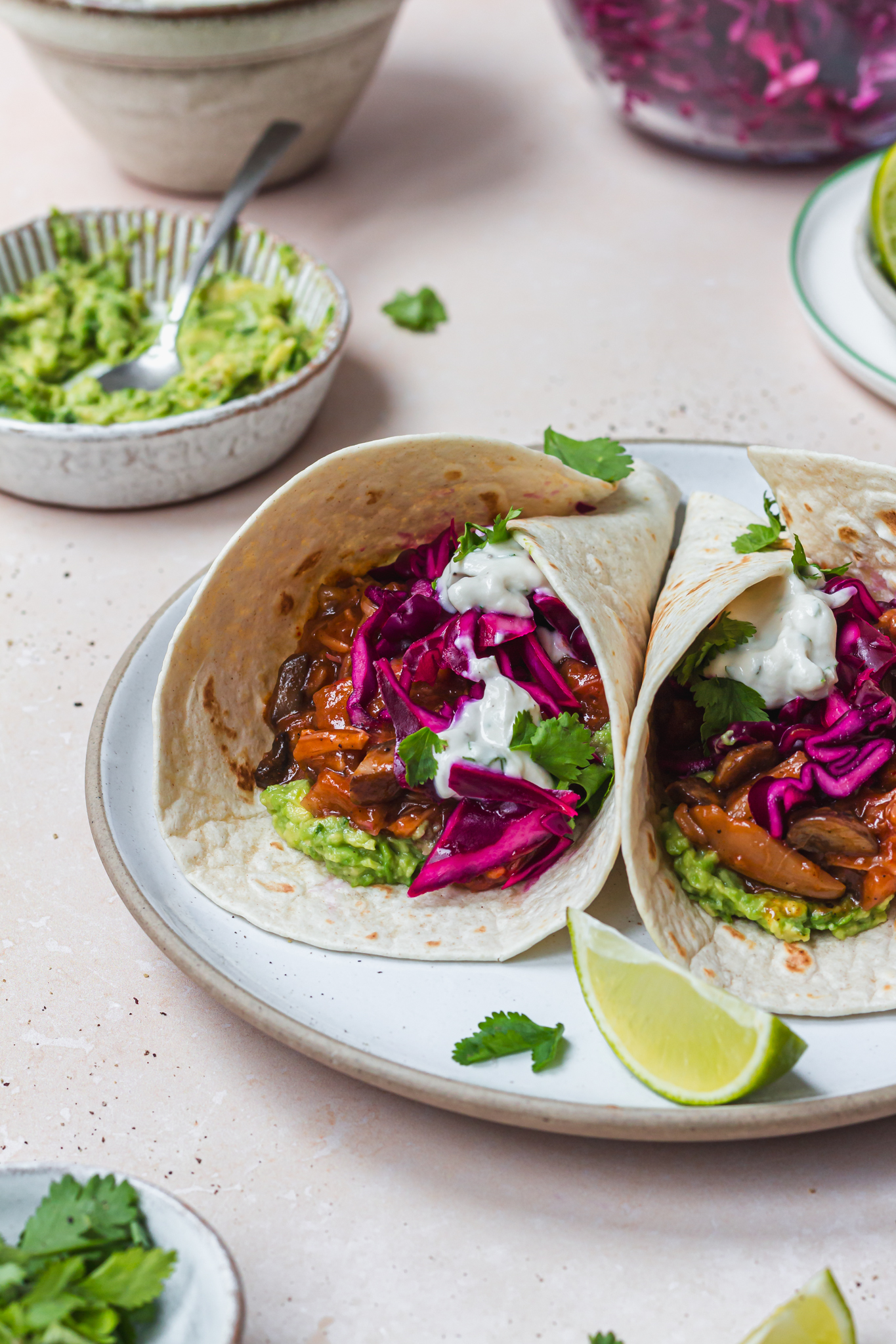 Close up of BBQ Jackfruit and Mushroom Tacos